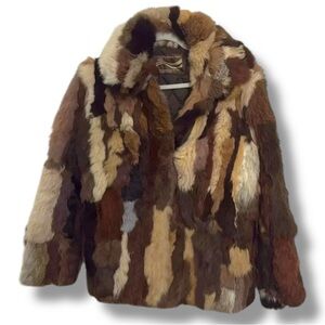 VINTAGE Real FUR Coat Montgomery Ward 70’s Multi tone Rabbit fur Jacket Sz S